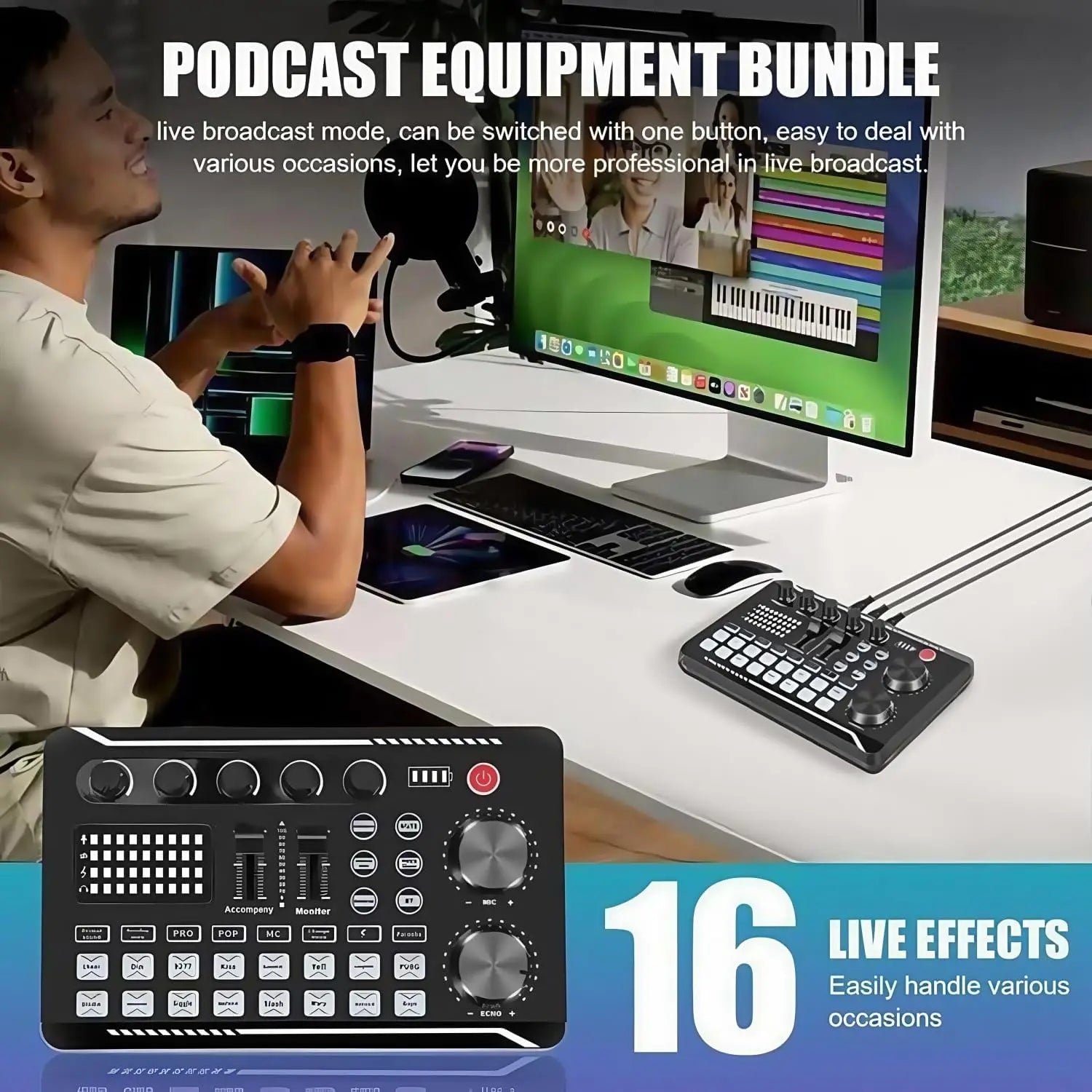 F998 Streaming Kit – Professional Live Sound Card + BM-800 Condenser Microphone, Bluetooth 5.0
