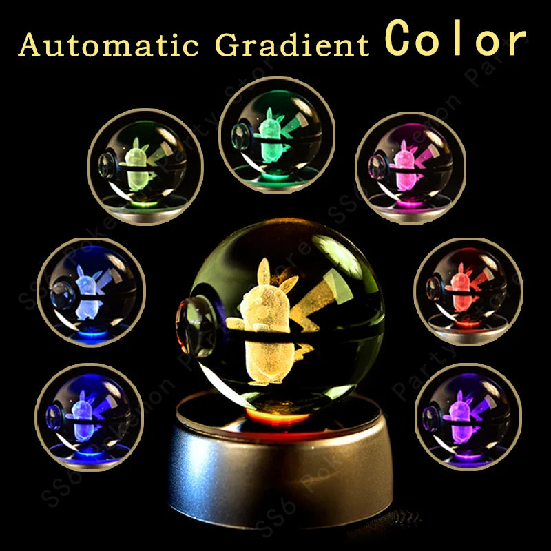 Boule de Cristal Pokémon 3D LED – 36 Personnages, Socle Lumineux, Cadeau