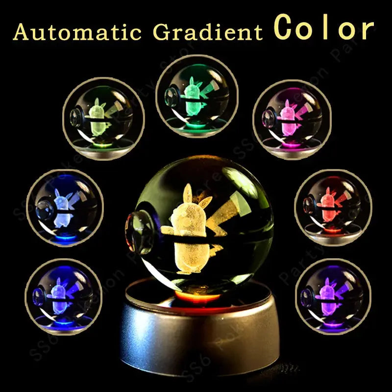 Boule de Cristal Pokémon 3D LED – 36 Personnages, Socle Lumineux, Cadeau TechVisio