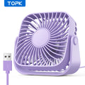 TOPK 4Inch USB Mini Portable Fan for Camping,3 Speeds Quiet Desk Table Personal Fan,360°Adjustment Standing Fans for Room Home TechVisio