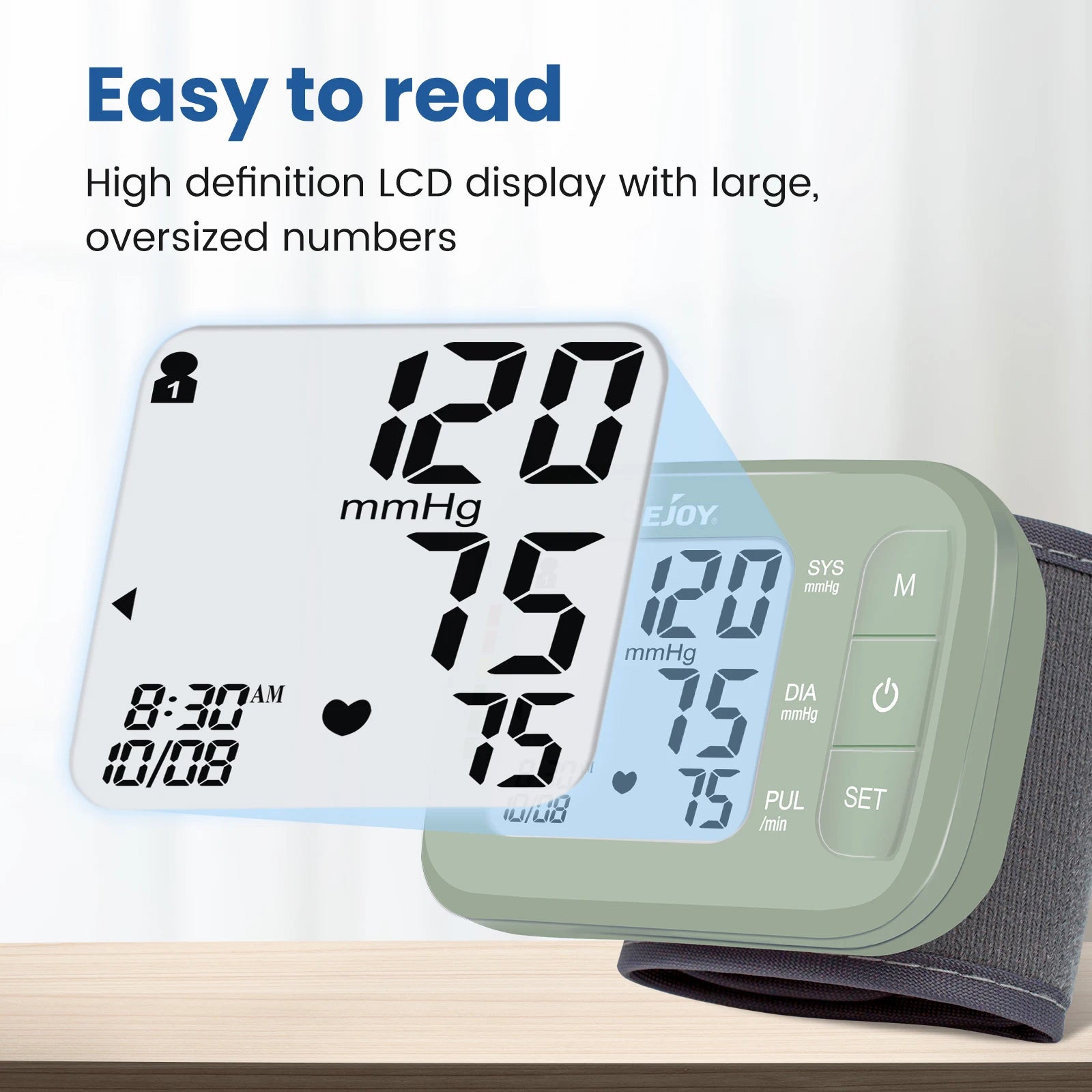 Sejoy Handgelenk-Blutdruckmessgerät – Medizinische Qualität, LCD-Display, 120 Speicherplätze, CE & RoHS