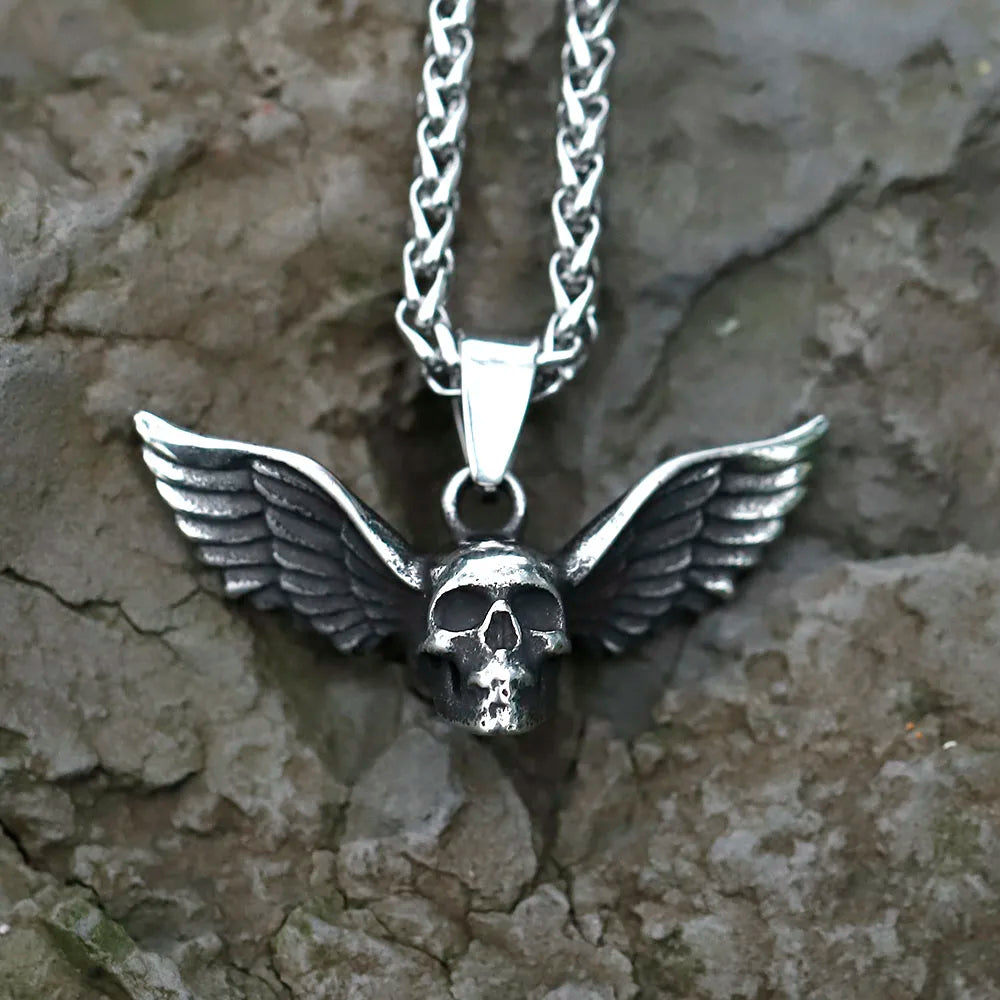 Pendentif Crâne Ailes d’Ange Acier 316L – Punk Rock Homme