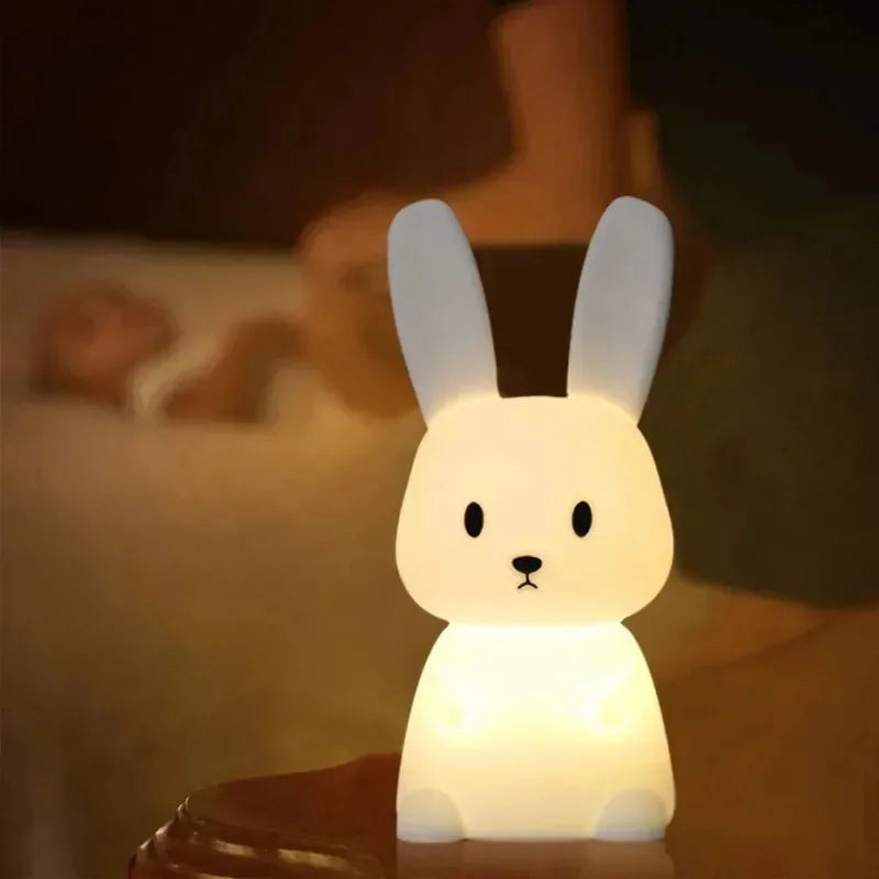 ggbingo Silicone Rabbit LED Night Light – Touch-Sensitive, 7 Colors, 1200mAh Battery, Kids' Room Decor