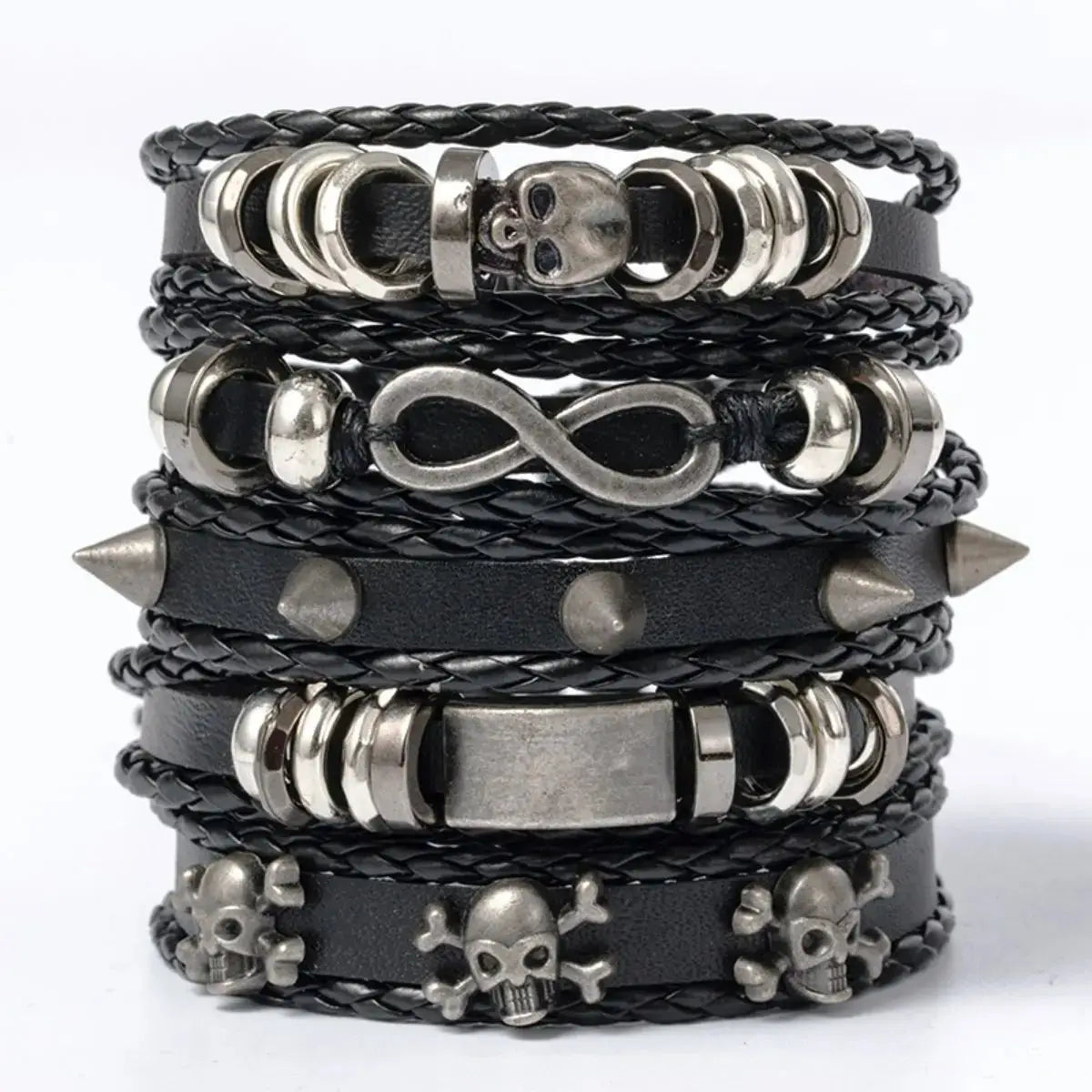 Set 5 Bracelets Punk Cuir Tressés TechVisio