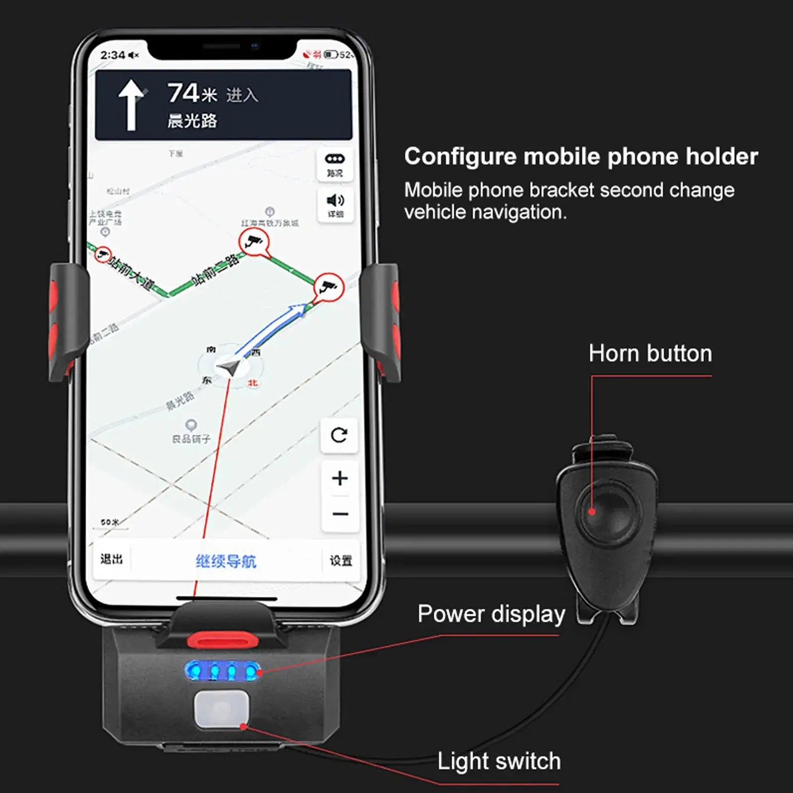 Support Vélo GOLDFOX 4-en-1 – LED 400lm | Klaxon 130dB | Batterie 4000mAh TechVisio