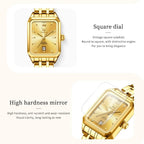 OLEVS Quartz Women's Watches Stainless Steel Square Small Gold Watch for Women Waterproof Auto Date Elegant Ladies Wristwatches TechVisio