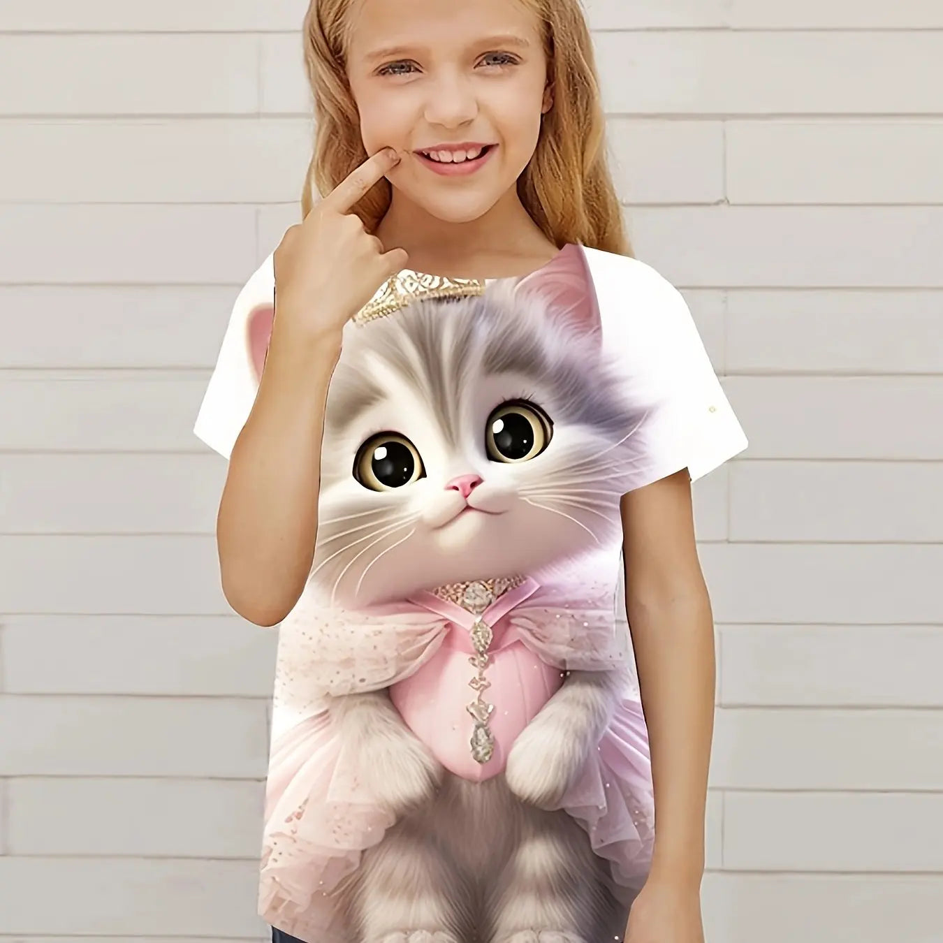Children's Clothing Cute 3D Cat Graphic Print Short Sleeve Tops Kids Clothes T-Shirt Casual Pullover Child Boys Girls Summer TechVisio