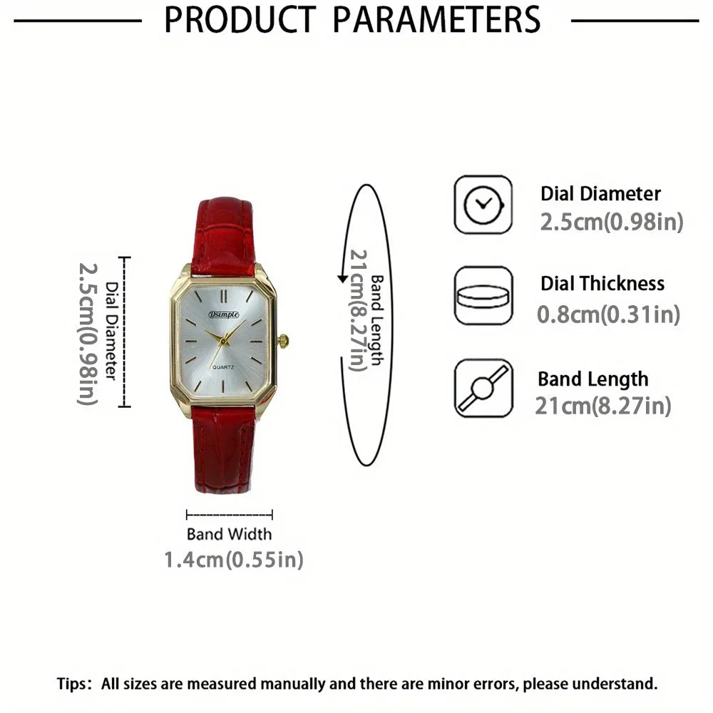 Luxury Women's Watches Elegant Womens Quartz Watch Analog Red PU Leather Designer Square Dial Wrist Watch Ideal Choice for Gifts TechVisio