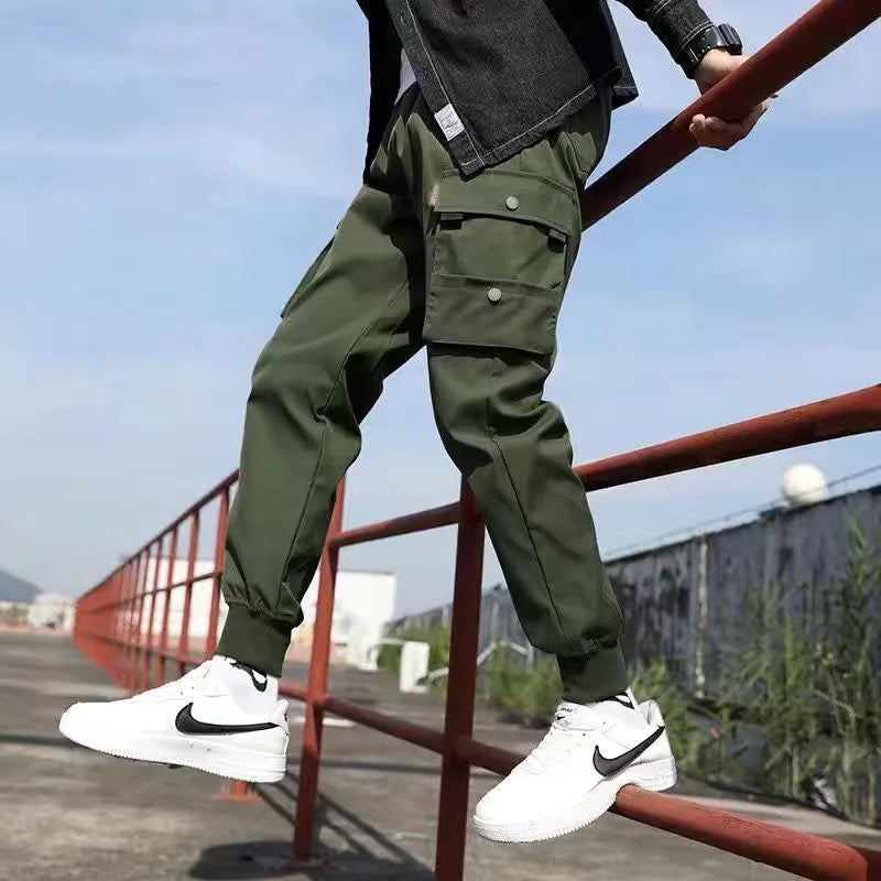 Classic Streetwear Casual Men Ribbons Harem Jogging Pants Male Slim Fit Spring Cargo Pants Multi-Pockets Women Trousers K94 TechVisio
