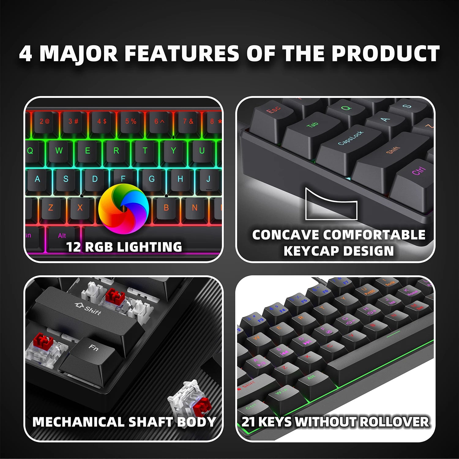 ZSUS Z61-B – Clavier Mécanique 60% Switch Red RGB