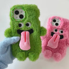 INS Couple Fur Monster Kiss Tongue Case For iPhone 17 16 15 14 13 12 Pro Max Korea Cute Cartoon Gift Anti-Drop Soft Back Cover TechVisio