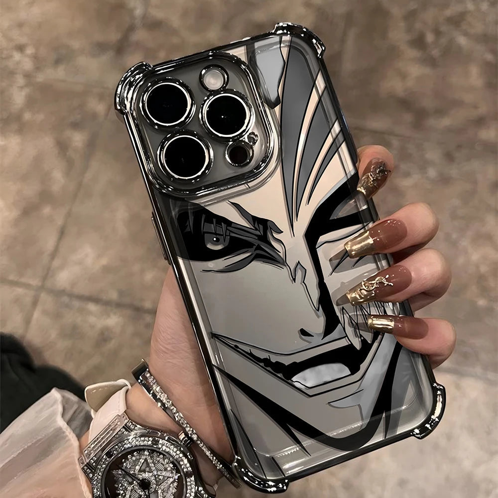 New HotAnime Cool BLEACH Plating Case For iPhone 16 15 14 13 12 11 Pro Max X XR XSMax 7 8 6 Plus Anti-Fall Airabag Back Cover TechVisio