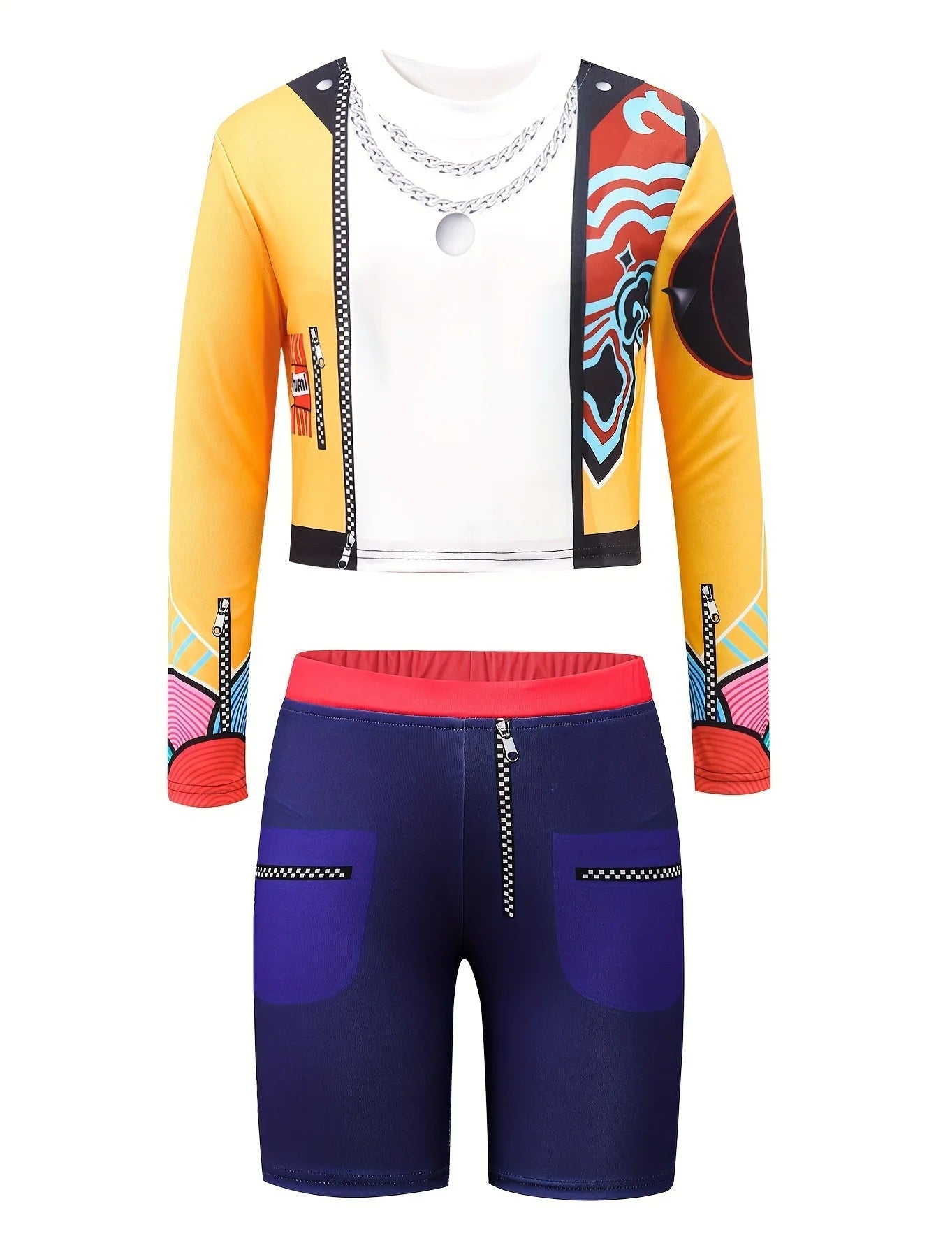 2026 Kids Girl Kpop Stage Performance Costume Hip Hop Outfit Cropped Jacket+Shorts 2PCS/Sets Streetwear Idol Concert Dance Party TechVisio