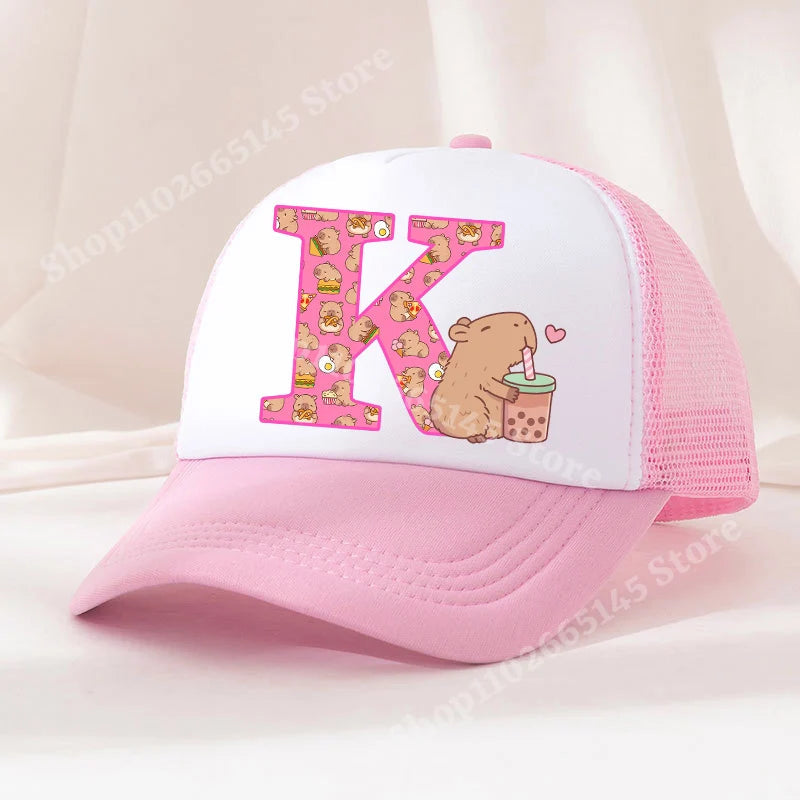 Capibara Baseball Cap Girls Women Anime Capybara Letter A-Z Sun Hat Kids Adult Summer Breathable Mesh Sunbonnet Outdoor Headgear TechVisio