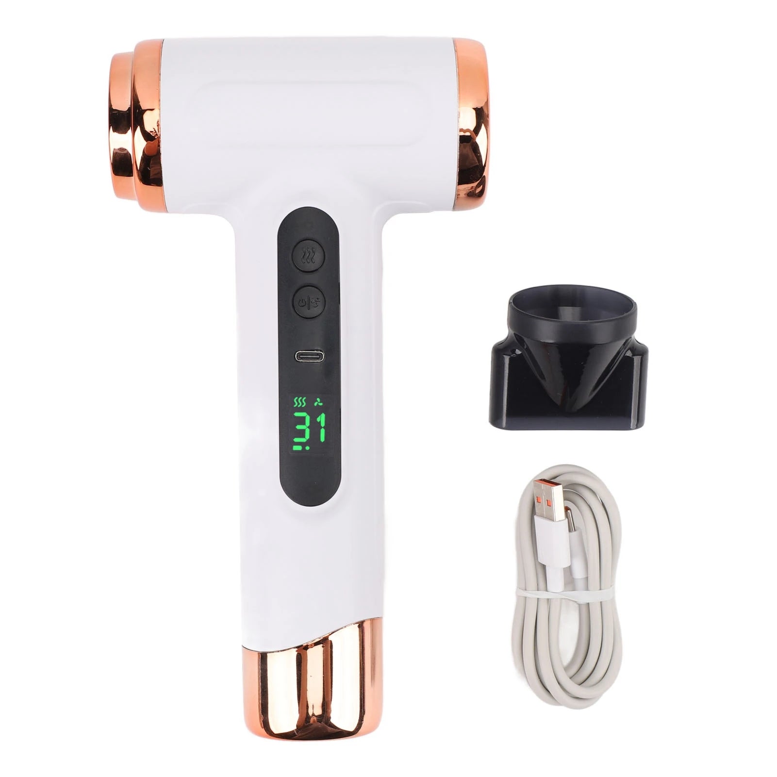 Sèche-Cheveux Sans Fil USB 15600mAh – 200W, Chaud/Froid, Écran LED