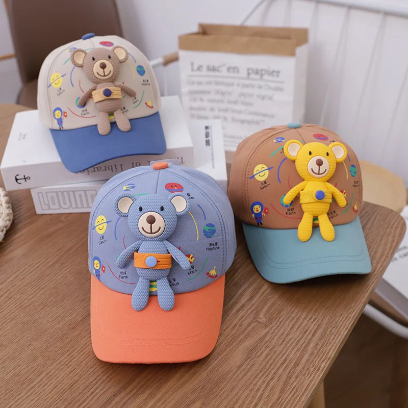 3D Bear Kids Baseball Hat Cartoon Doll Children Peaked Cap 1-5year Baby Duck Tongue Hat Cute Boys Girls Outdoor Sunscreen Visors TechVisio