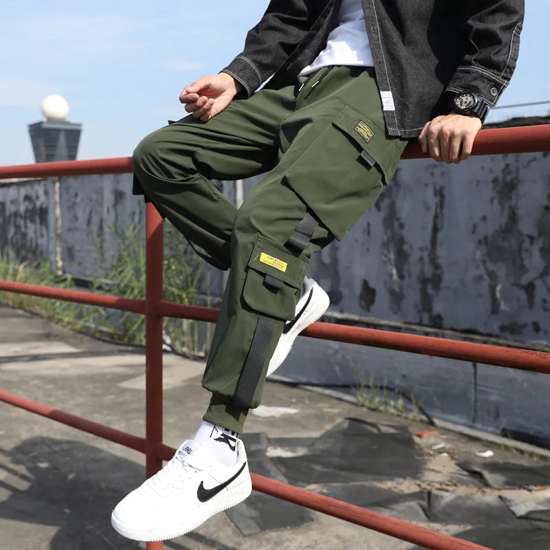Thin Streetwear Casual Pants Men Ribbons Harem Jogging Pants Male Slim Fit Spring Cargo Pants Multi-Pockets Women Trouser Jx1 TechVisio