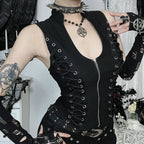 Goth Dark Punk Sleeveless Corn Bandage Tanks Top Women Chic Streetwear Slim Zip Vest Mall Gothic Techwear Summer Fashion T-shirt TechVisio