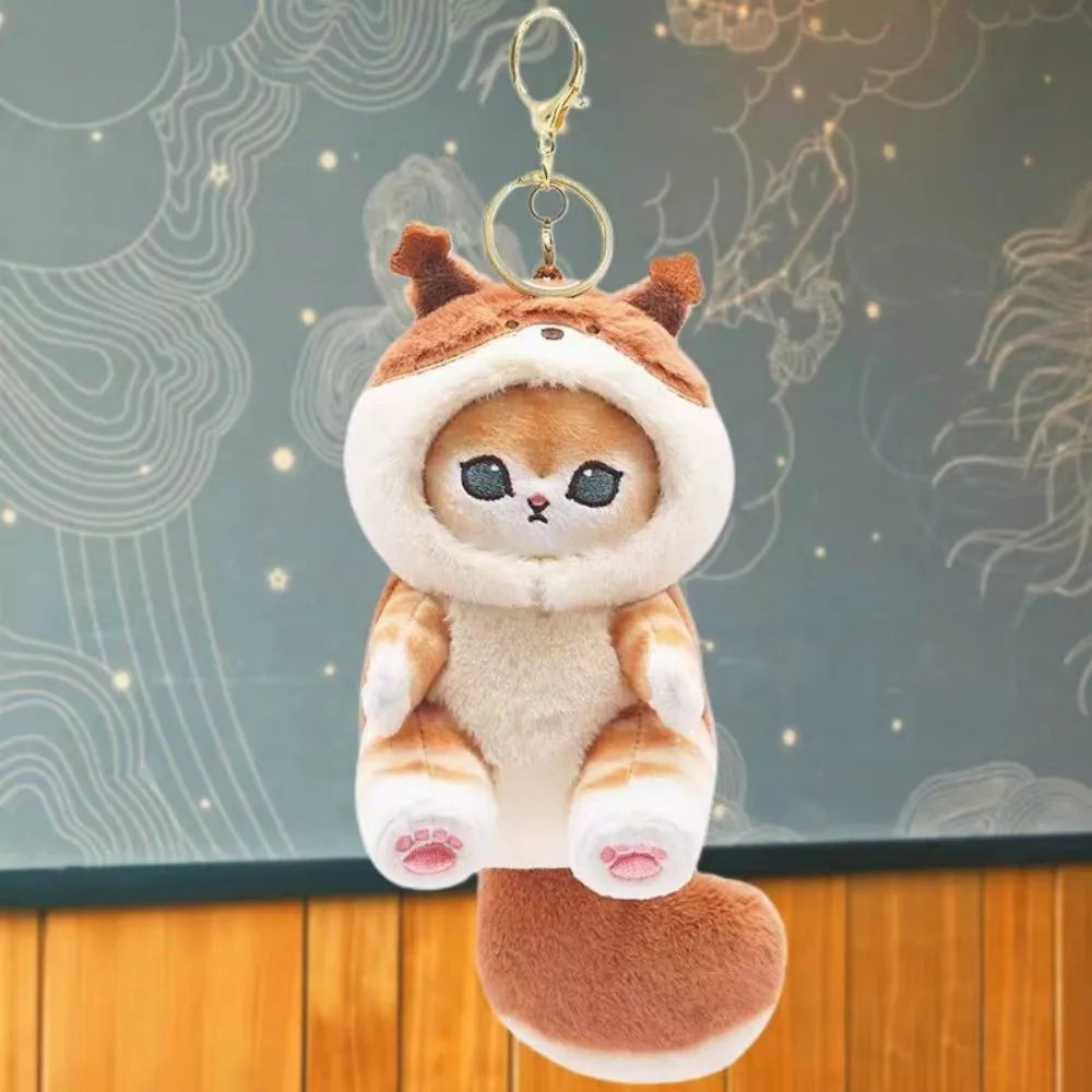 Cute Cat Disguised as a Long-Tailed Animal Plush Keychain Pendant Small Doll Gift Soft Keyring for Animal Lovers TechVisio