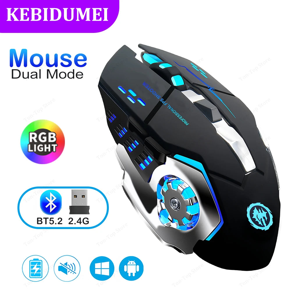 Bluetooth 5.2 Mouse RGB Gaming Mouse 2.4G Wireless Mouse Rechargeable Silent Mouse 3600 DPI Mouse Mice for Macbook Laptop Tablet TechVisio