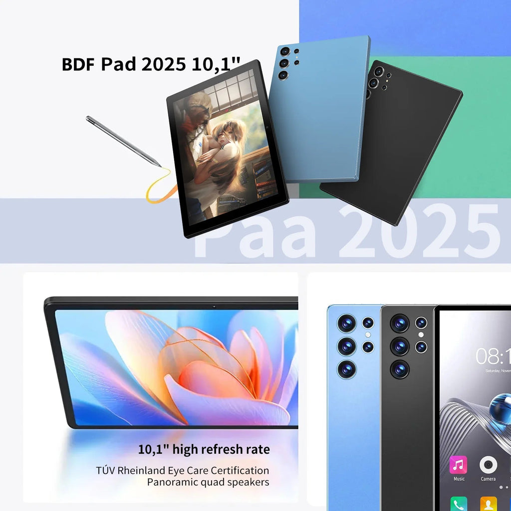 BDF-H39 New Upgraded Version 5G Android Tablets 10.1 Inch Octa Core 6GB+128GB Rom 4G Dual SIM Dual WiFi Education Tablet 6000mAh TechVisio