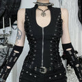Goth Dark Punk Sleeveless Corn Bandage Tanks Top Women Chic Streetwear Slim Zip Vest Mall Gothic Techwear Summer Fashion T-shirt TechVisio