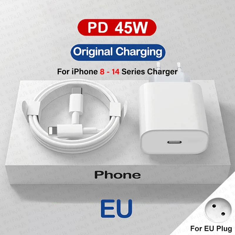 Câble & Chargeur USB-C Rapide 45W – Compatible iPhone 17→11, Samsung, Xiaomi | GaN PD QC