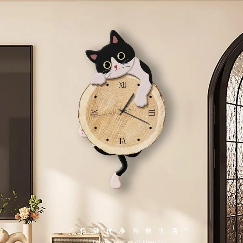 Cartoon Cat Wall Clock Creative Cat Tail Swing Wall Clock Quartz Mute Wall Clock Home Decoration Living Room Bedroom Decoration TechVisio