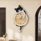 Cartoon Cat Wall Clock Creative Cat Tail Swing Wall Clock Quartz Mute Wall Clock Home Decoration Living Room Bedroom Decoration TechVisio