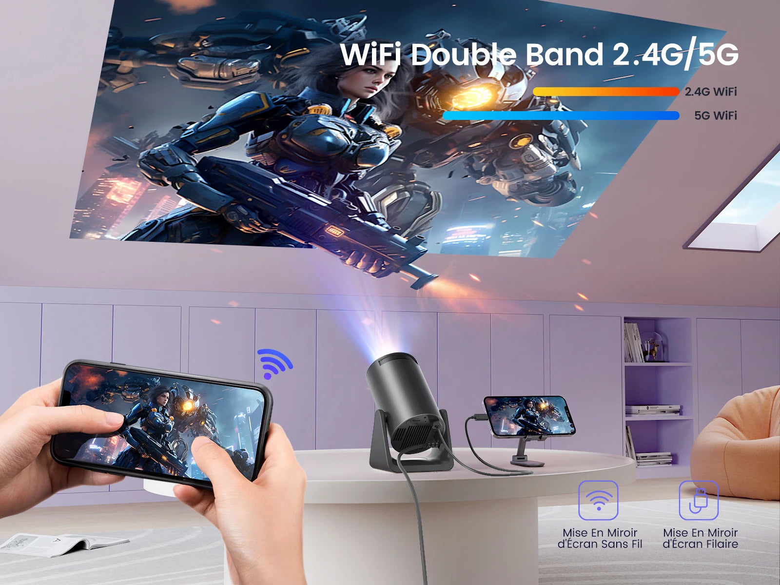 WIMIUS L1 – Tragbarer Android 11 Beamer 300 ANSI 1080P