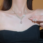 Shiny Crystal Necklace Earrings Women's Fashion Big Water Droplet Rhinestone Necklaces Wedding Evening Dress Jewelry Set TechVisio