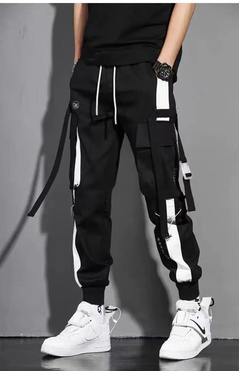 Classic Streetwear Casual Men Ribbons Harem Jogging Pants Male Slim Fit Spring Cargo Pants Multi-Pockets Women Trousers K94 TechVisio