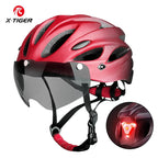X-TIGER Adult Bike Helmet with LED Rear Light Dual Mode Goggle Cycling Helmet Fit 58-62cm Lightweight Breathable Bicycle Helmets TechVisio