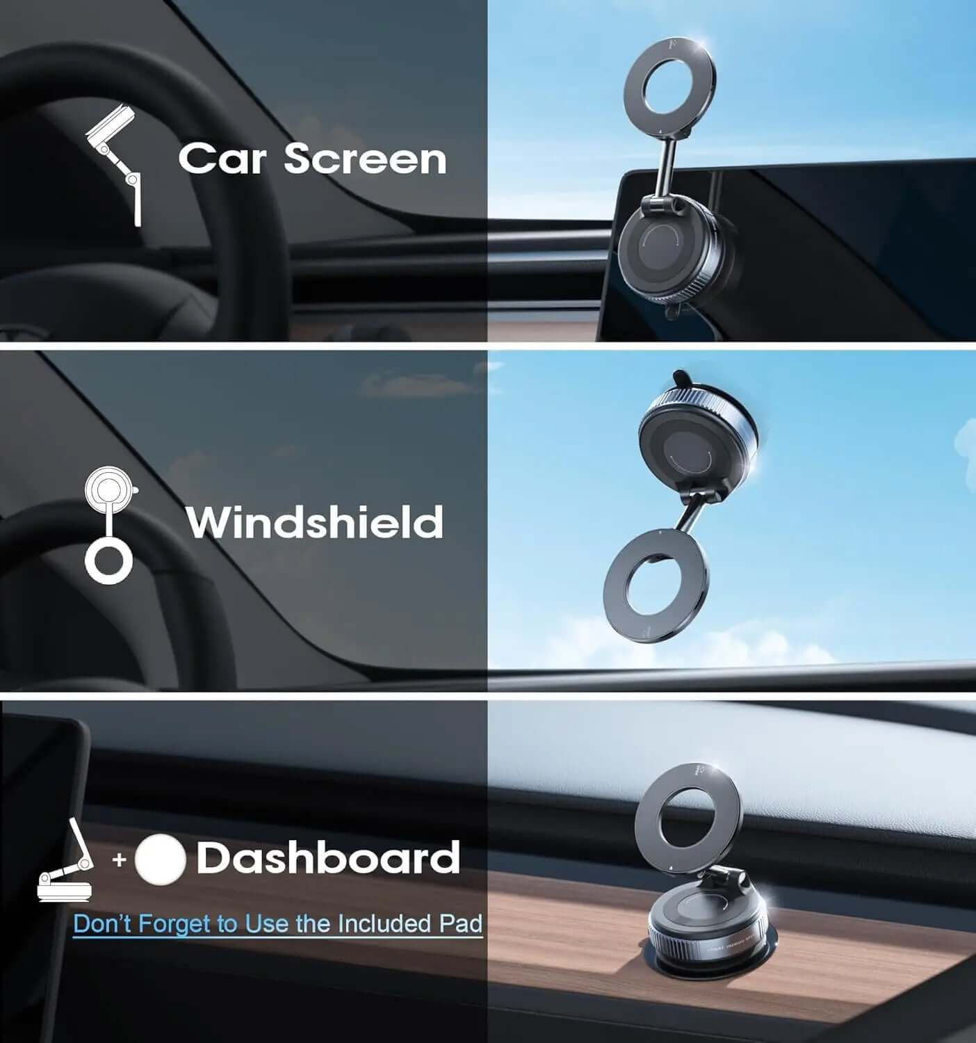 Vacuum Magnetic Car Phone Stable Dashboard  Adsorption  Anti-Shake Mobile StandUniversal For Cars Safe Driving Access TechVisio