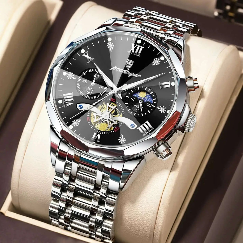 Montre Chronographe Homme – Acier Lumineux Étanche Sport POEDAGAR