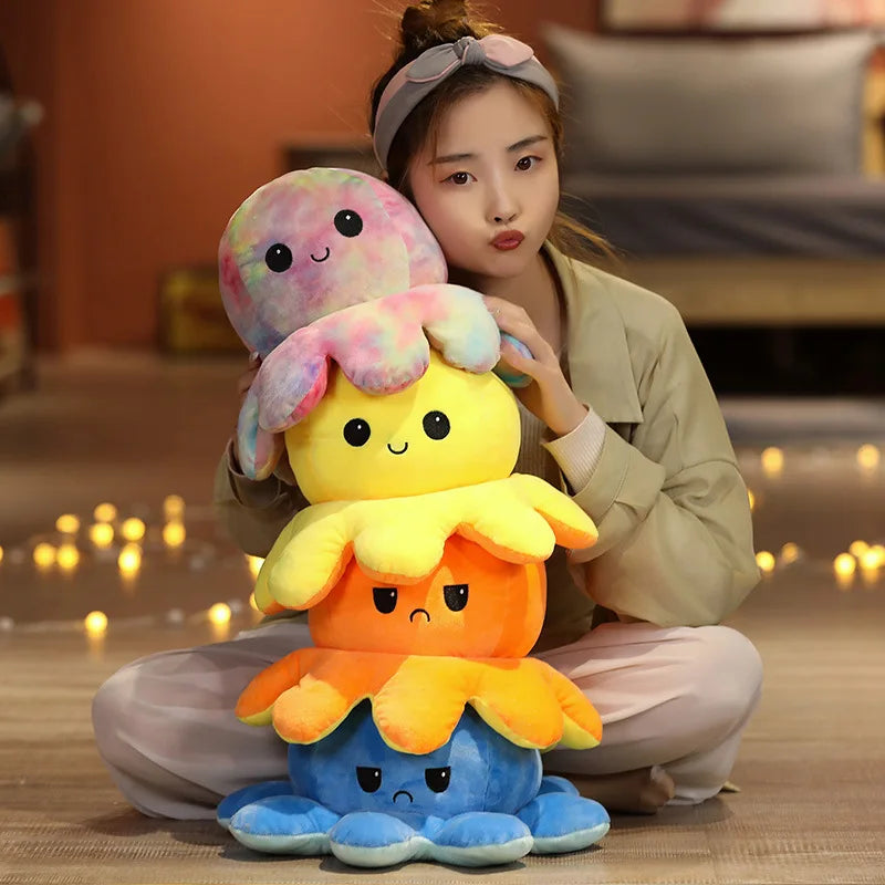 18/28/48cm Cute Reversible Mood Octopus Plush Toy Double Sided Flip Octopus Pillow Soft Stuffed Animal Doll Home Room Decor Gift TechVisio
