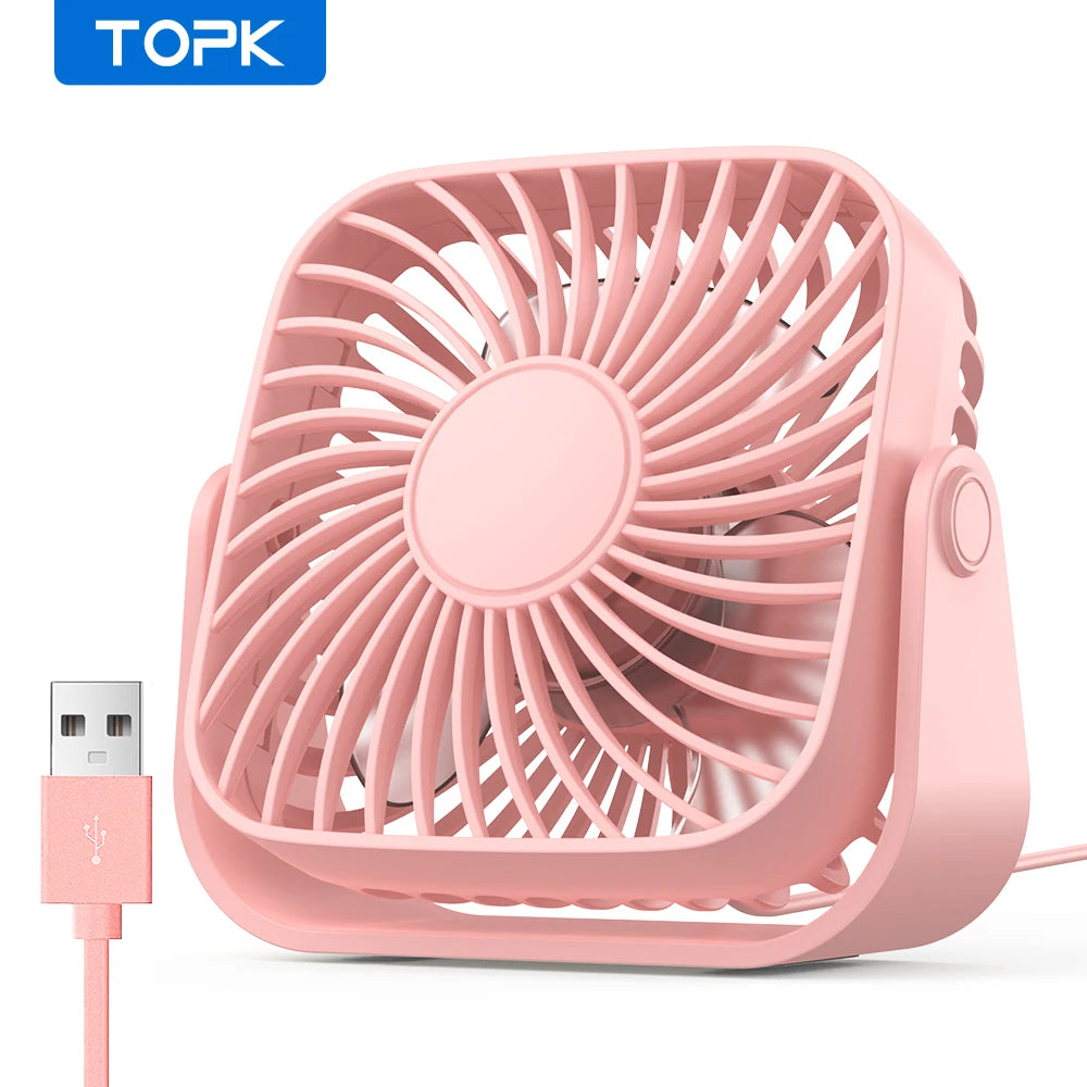 TOPK 4Inch USB Mini Portable Fan for Camping,3 Speeds Quiet Desk Table Personal Fan,360°Adjustment Standing Fans for Room Home TechVisio