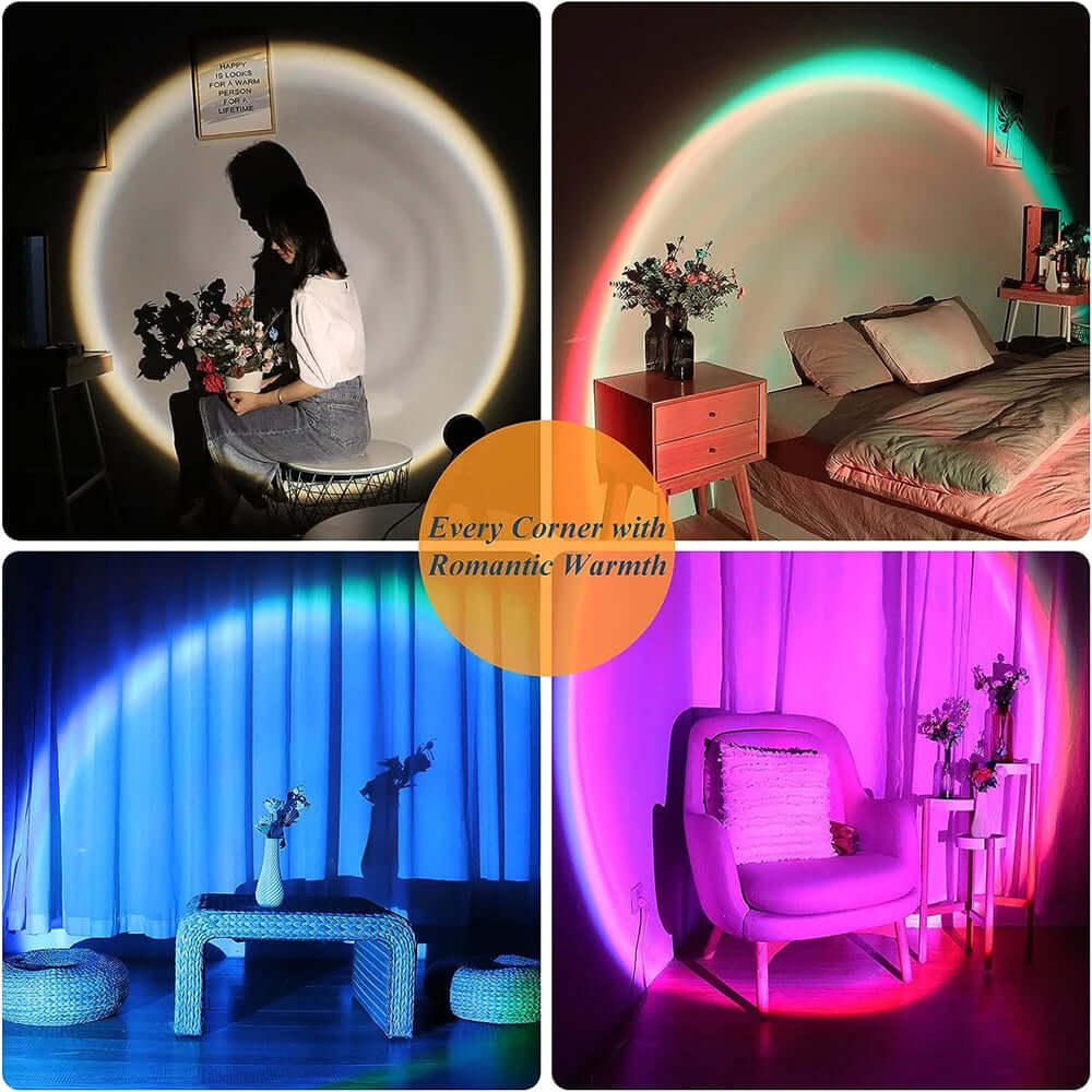 Lampe Projection Coucher de Soleil LED 16 Couleurs – 4 Modes, Télécommande TechVisio