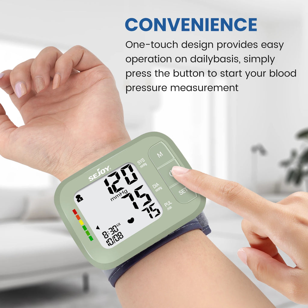Sejoy Handgelenk-Blutdruckmessgerät – Medizinische Qualität, LCD-Display, 120 Speicherplätze, CE & RoHS