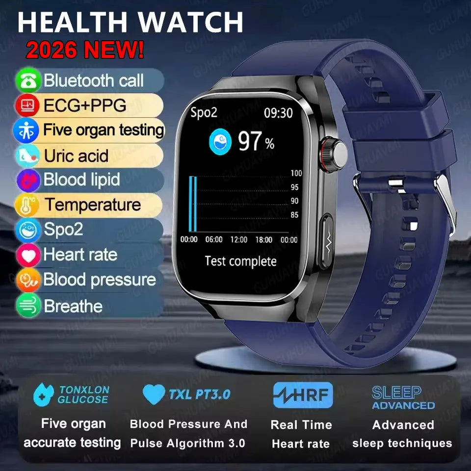 Montre Connectée Santé IA – ECG, SpO2, AMOLED, IP68 TechVisio