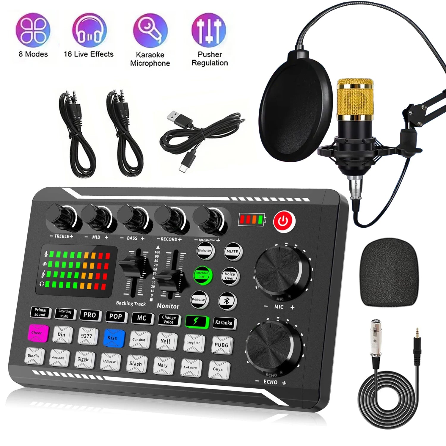 F998 Streaming Kit – Professional Live Sound Card + BM-800 Condenser Microphone, Bluetooth 5.0