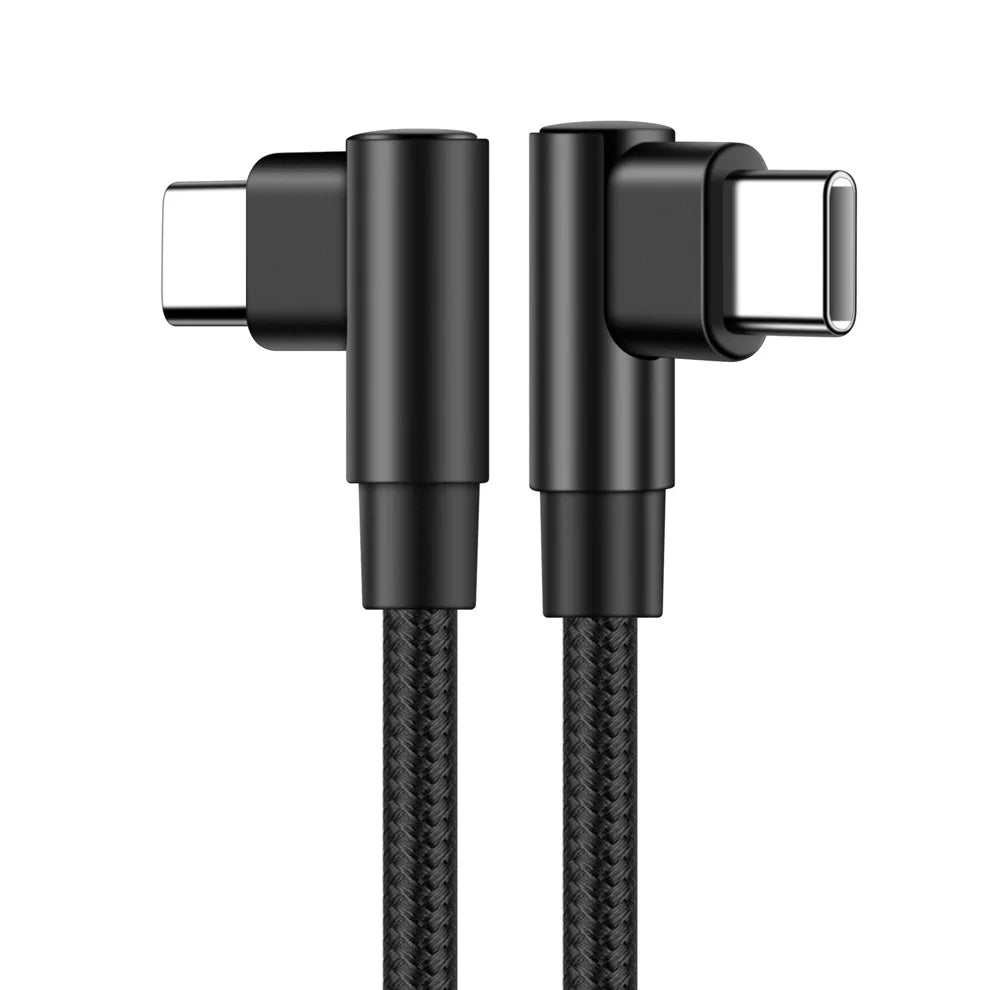 0.25m/0.5m/1m/2m/3m 90 Degree Elbow Nylon Braided Quick Charger Elbow USB C to Type C Cord Cable For iPhone 15 16 Samsung Xiaomi TechVisio