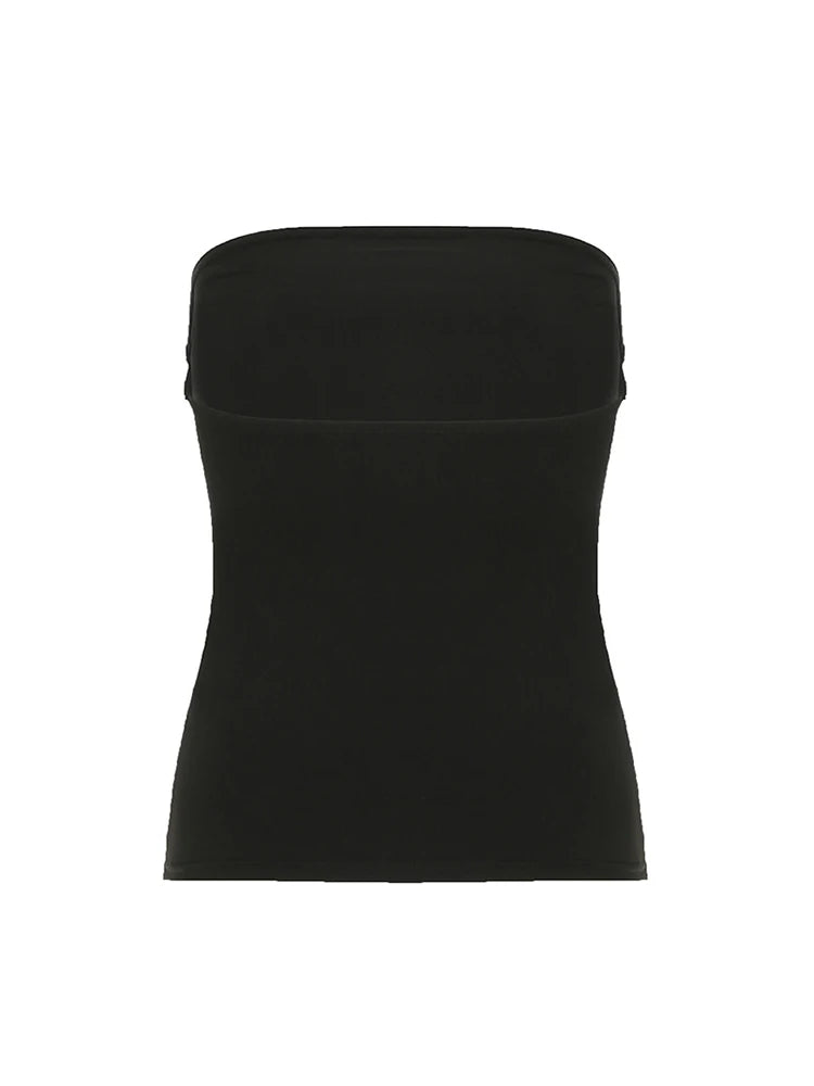 Gothic Print Black Strapless Tube Top Women Skinny Cropped Summer Casual Chic Graphic Tee Y2K Streetwear Basic Vest TechVisio