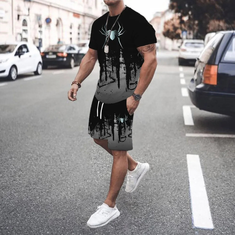 Men 2Pcs Sets Summer 3D Print Casual Gradient Suit Shirt  Shorts Streetwear Shirt Holiday Two Piece Suit TechVisio