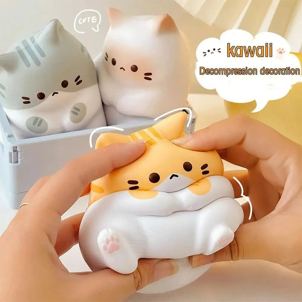 Squishy chat cartoon en PU – à mémoire de forme lente, anti-stress, 3 couleurs
