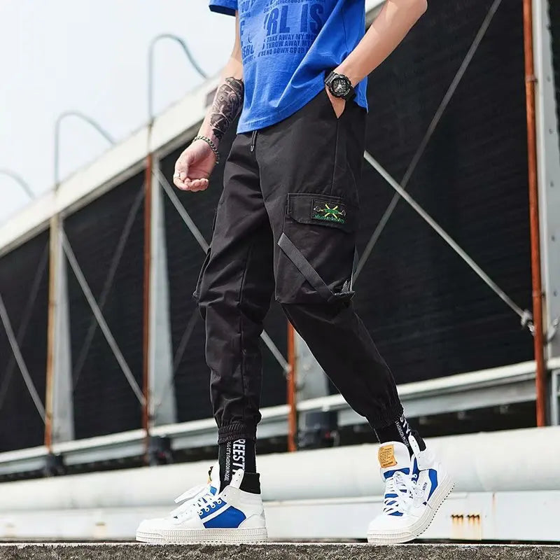 Thin Streetwear Casual Pants Men Ribbons Harem Jogging Pants Male Slim Fit Spring Cargo Pants Multi-Pockets Women Trouser K1299 TechVisio