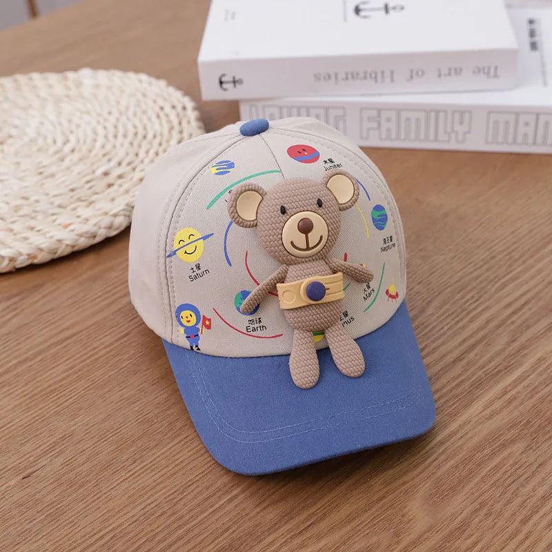 3D Bear Kids Baseball Hat Cartoon Doll Children Peaked Cap 1-5year Baby Duck Tongue Hat Cute Boys Girls Outdoor Sunscreen Visors TechVisio