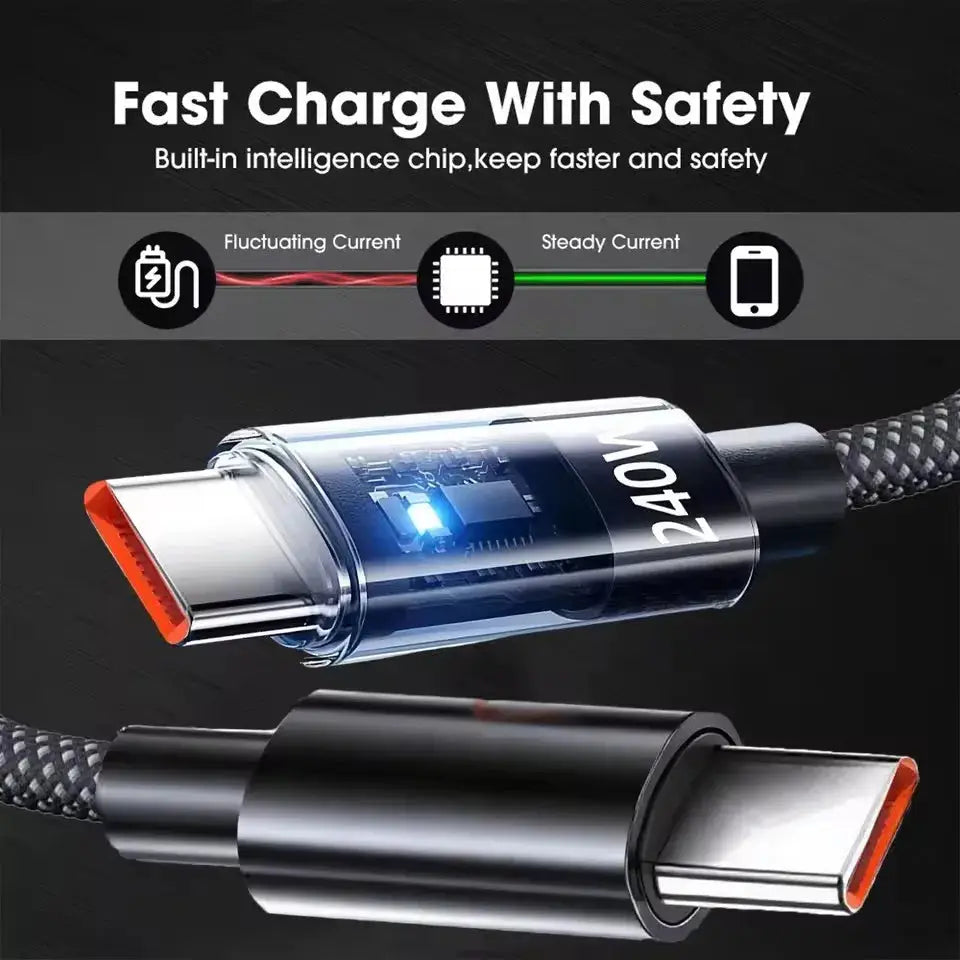 Câble USB-C 240W LED – Charge Rapide | Nylon Tressé | 0,25m à 2m TechVisio