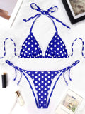 2 Pcs/Set Women's Beach Swimsuit Bikini Set Summer Blue And White Polka Dot Pattern Swimsuit Vacation Casual Lady's Bikini Set TechVisio