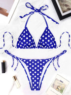 2 Pcs/Set Women's Beach Swimsuit Bikini Set Summer Blue And White Polka Dot Pattern Swimsuit Vacation Casual Lady's Bikini Set TechVisio